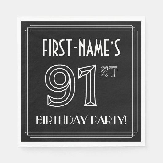 Serviette En Papier 91e fête d'anniversaire : Style Art Déco + Nom per (Devant)