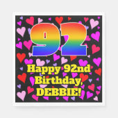 Serviette En Papier 92e anniversaire : Amour Hearts Motif, Arc-en-ciel (Devant)