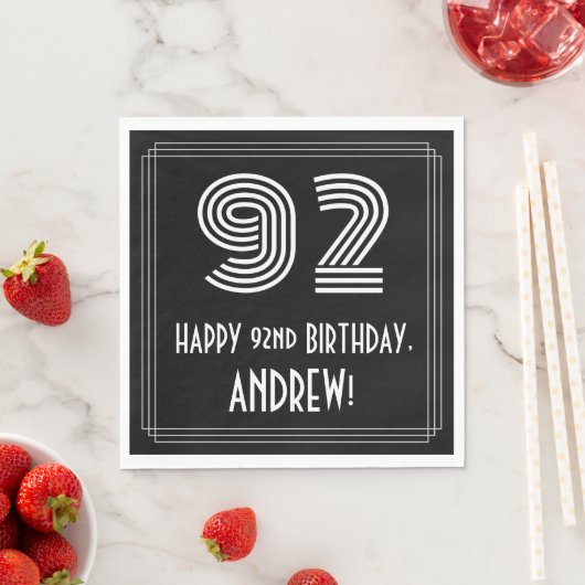 Serviette En Papier 92e anniversaire : Art Déco Inspiré Look "92" + No (En situation)