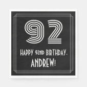 Serviette En Papier 92e anniversaire : Art Déco Inspiré Look "92" + No (Devant)