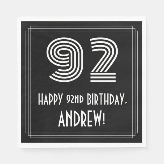 Serviette En Papier 92e anniversaire : Art Déco Inspiré Look "92" + No (Devant)