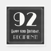Serviette En Papier 92e anniversaire ~ Art Déco Inspiré Look "92", Nom (Devant)
