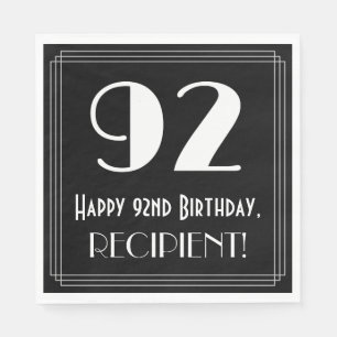 Serviette En Papier 92e anniversaire ~ Art Déco Inspiré Look "92", Nom
