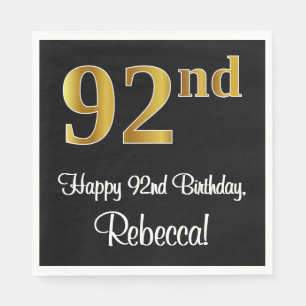 Serviette En Papier 92e anniversaire ~ Elégant Luxueux Faux Gold Look