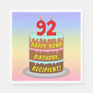 Serviette En Papier 92e anniversaire : Fun Cake and Candles + Nom pers