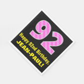 Serviette En Papier 92e anniversaire : Pink Stripes and Hearts "92" + (Coin)
