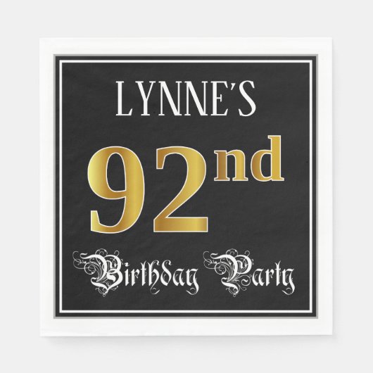 Serviette En Papier 92e fête d'anniversaire — Script fantaisie, Faux G (Devant)