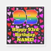 Serviette En Papier 93e anniversaire : Amour Hearts Motif, Arc-en-ciel (Devant)