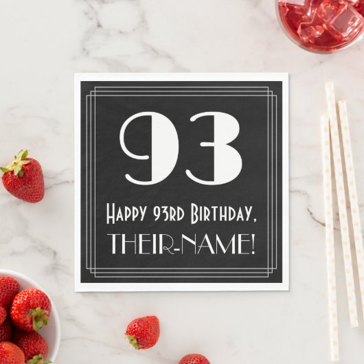 Serviette En Papier 93e anniversaire ~ Art Déco Inspiré Look "93", Nom (En situation)