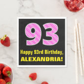 Serviette En Papier 93e anniversaire : Pink Stripes and Hearts "93" +  (En situation)