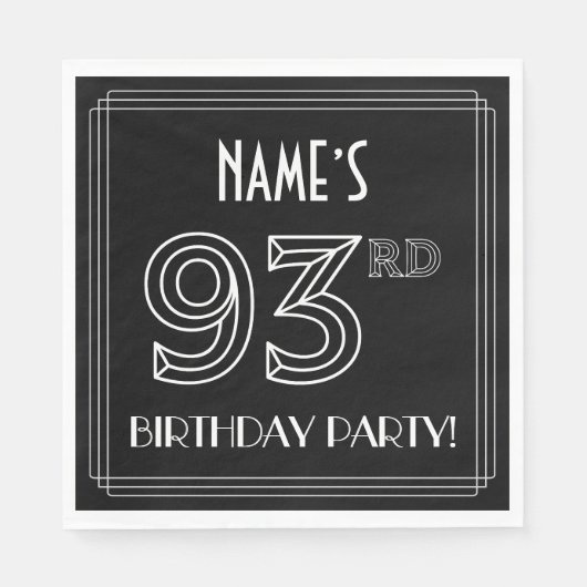 Serviette En Papier 93e fête d'anniversaire : Style Art Déco + Nom per (Devant)