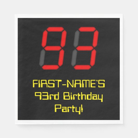 Serviette En Papier 93ème anniversaire : Rouge Digital Clock Style "93 (Devant)