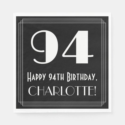 Serviette En Papier 94e anniversaire ~ Art Déco Inspiré Look "94", Nom (Devant)