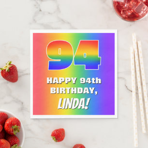 Serviette En Papier 94e anniversaire : coloré, amusant Motif arc-en-ci