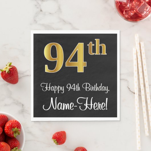 Serviette En Papier 94e anniversaire ~ Elégant Luxueux Faux Gold Look  (En situation)