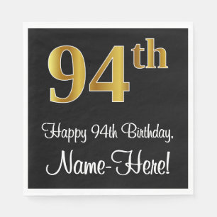 Serviette En Papier 94e anniversaire ~ Elégant Luxueux Faux Gold Look