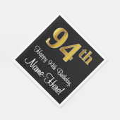 Serviette En Papier 94e anniversaire ~ Elégant Luxueux Faux Gold Look  (Coin)