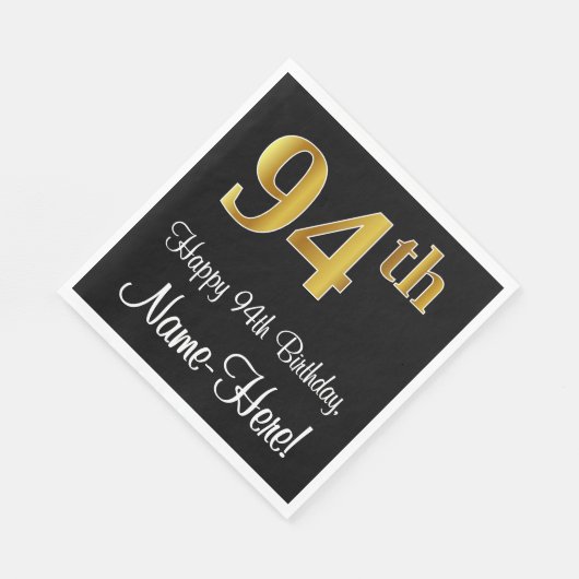 Serviette En Papier 94e anniversaire ~ Elégant Luxueux Faux Gold Look (Coin)