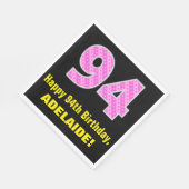 Serviette En Papier 94e anniversaire : Pink Stripes and Hearts "94" +  (Coin)