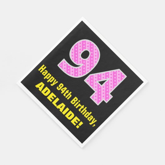 Serviette En Papier 94e anniversaire : Pink Stripes and Hearts "94" +  (Coin)