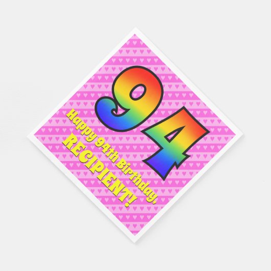 Serviette En Papier 94e anniversaire : Pink Stripes & Hearts, Arc en c (Coin)