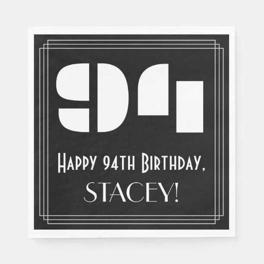 Serviette En Papier 94ème anniversaire : Art Déco Inspiré Look "94" + (Devant)
