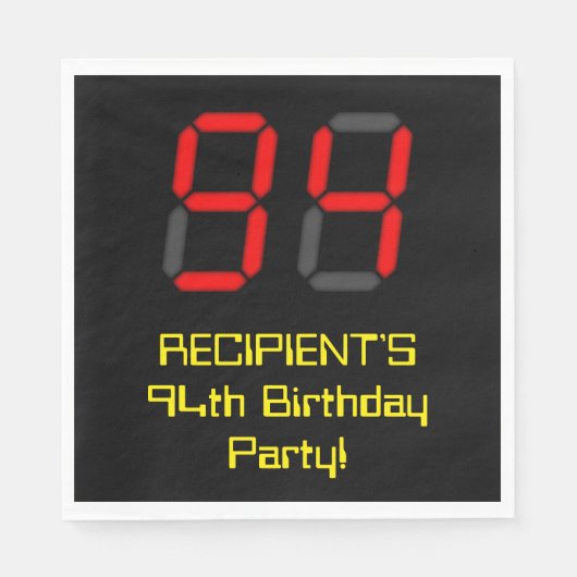Serviette En Papier 94ème anniversaire : Rouge Digital Clock Style "94 (Devant)