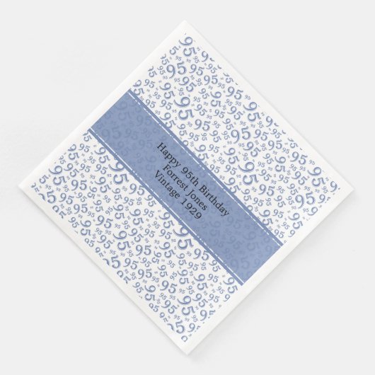 Serviette En Papier 95e anniversaire Cool Numéro Motif Bleu/Blanc (Coin)