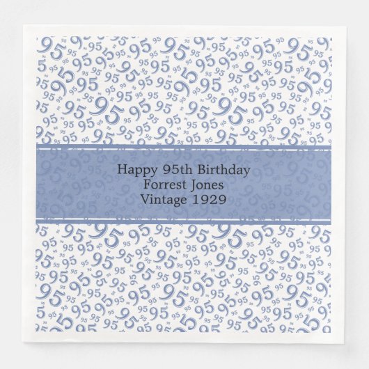 Serviette En Papier 95e anniversaire Cool Numéro Motif Bleu/Blanc (Devant)