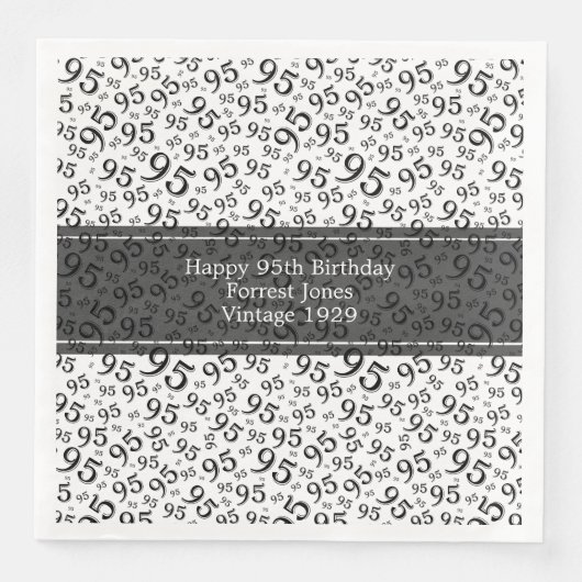 Serviette En Papier 95e anniversaire Cool numéro Motif noir/blanc (Devant)