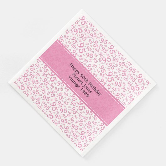 Serviette En Papier 95e anniversaire Cool Numéro Motif rose/blanc (Coin)
