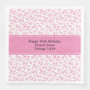 Serviette En Papier 95e anniversaire Cool Numéro Motif rose/blanc