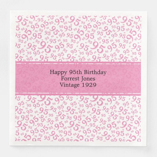 Serviette En Papier 95e anniversaire Cool Numéro Motif rose/blanc (Devant)