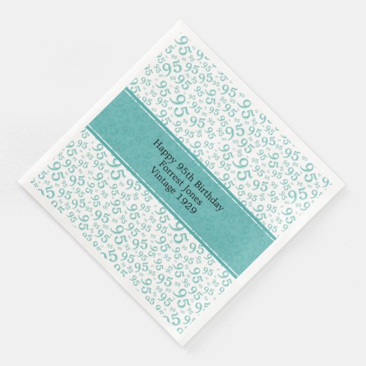 Serviette En Papier 95e anniversaire Cool Numéro Motif Turquoise/blanc (Coin)