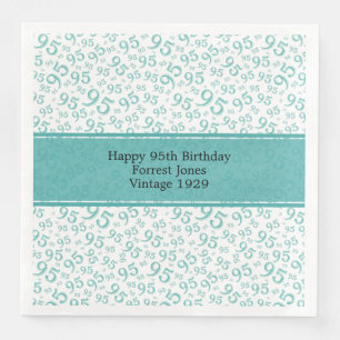 Serviette En Papier 95e anniversaire Cool Numéro Motif Turquoise/blanc