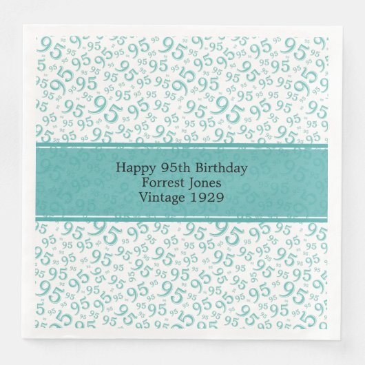 Serviette En Papier 95e anniversaire Cool Numéro Motif Turquoise/blanc (Devant)