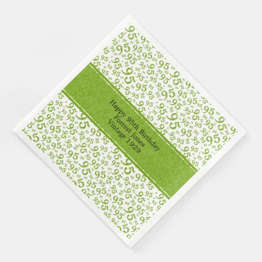 Serviette En Papier 95e anniversaire Cool Numéro Motif Vert/Blanc (Coin)