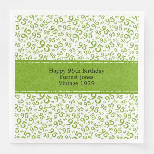 Serviette En Papier 95e anniversaire Cool Numéro Motif Vert/Blanc (Devant)