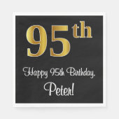 Serviette En Papier 95e anniversaire ~ Elégant Luxueux Faux Gold Look  (Devant)