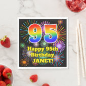 Serviette En Papier 95e anniversaire : Fun Fireworks Motif + Rainbow 9 (En situation)