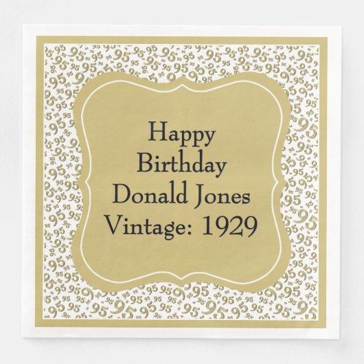 Serviette En Papier 95e anniversaire Gold/White Motif numéro de suppor (Devant)