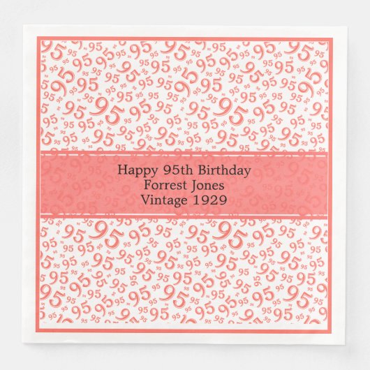 Serviette En Papier 95e anniversaire Numéro de Cool Motif Coral/Blanc (Devant)