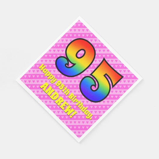 Serviette En Papier 95e anniversaire : Pink Stripes & Hearts, Arc en c (Coin)
