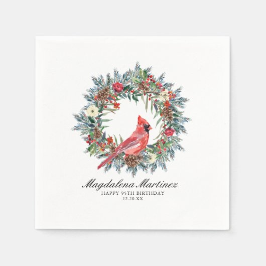 Serviette En Papier 95th Birthday Red Cardinal Wreath Custom Cocktail (Devant)