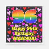 Serviette En Papier 96e anniversaire : Amour Hearts Motif, Arc-en-ciel (Devant)