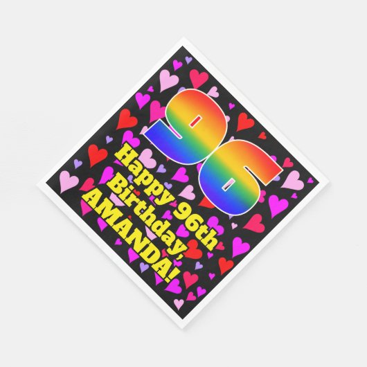 Serviette En Papier 96e anniversaire : Amour Hearts Motif, Arc-en-ciel (Coin)