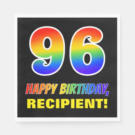 Serviette En Papier 96e anniversaire : Bold, amusant, simple, arc-en-c (Devant)