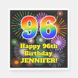 Serviette En Papier 96e anniversaire : Fun Fireworks Motif + Rainbow 9