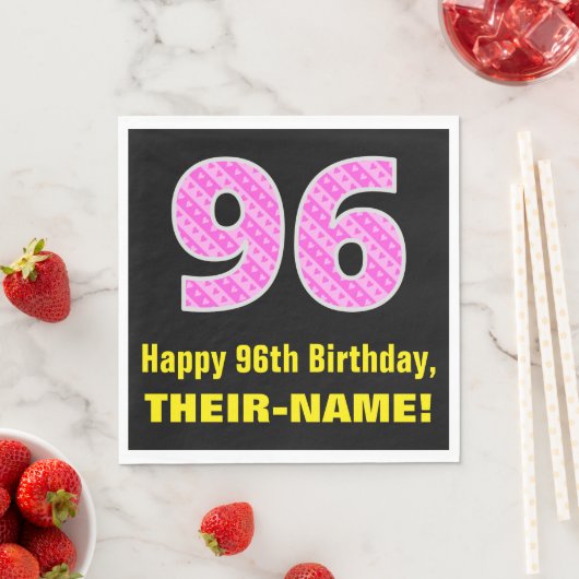 Serviette En Papier 96e anniversaire : Pink Stripes and Hearts "96" + (En situation)