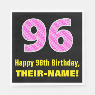 Serviette En Papier 96e anniversaire : Pink Stripes and Hearts "96" +